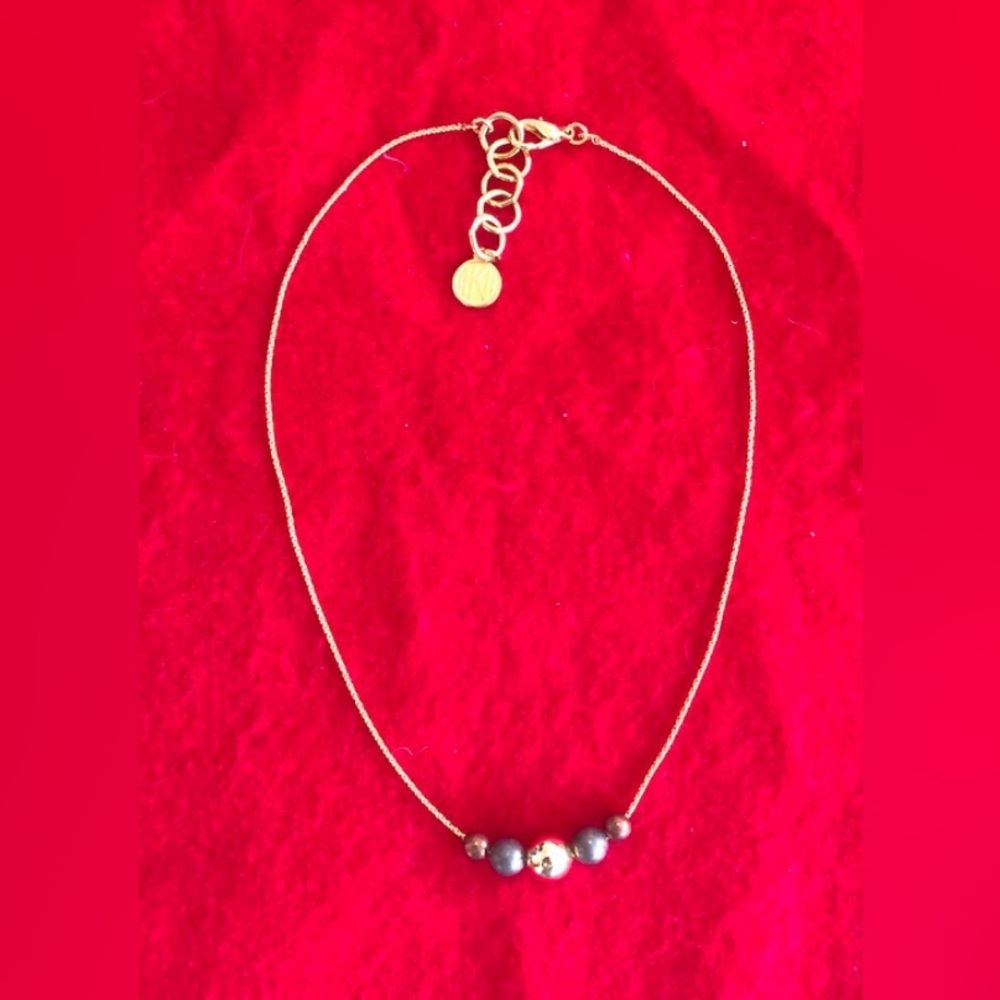 Vintage Signed Anne Klein II Gold Mixed Bead Station Choker Necklace